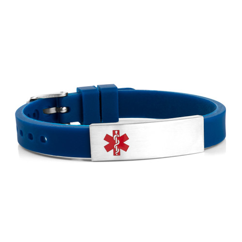 Dark Blue Rubber Medical Bracelet with Watch Band Buckle