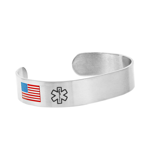 Personalized American Flag Stainless Cuff Bracelet Small
