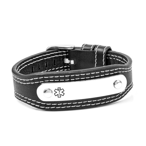 Black Leather ID Bracelet