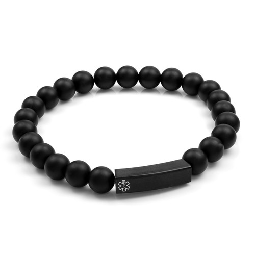 Black Agate Beaded Medical Alert Bracelet