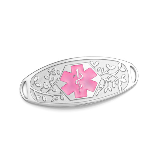 Fancy 3D Medical ID Tag with Pink Symbol Stainless