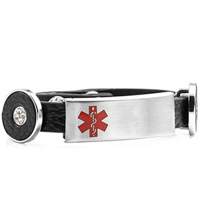 Black Leather Bracelet with Crystal Circles - HSKU:2032