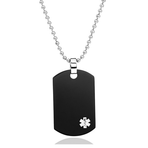 Black Stainless Medical ID Necklace with White Symbol
