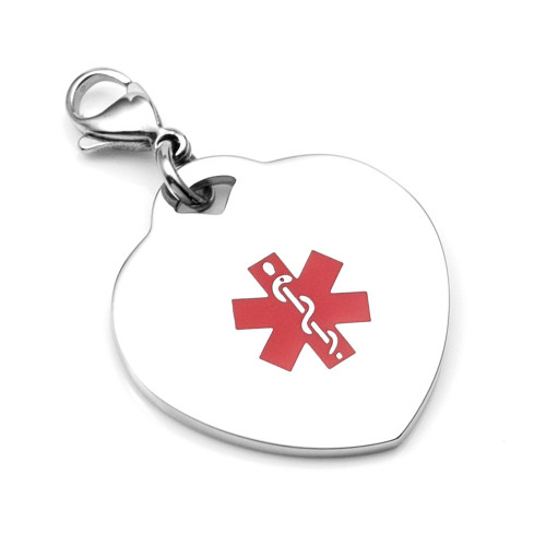 Medical ID Heart Charm with Lobster Clasp