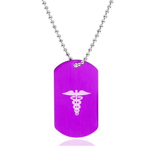Purple Medical Dog Tag with Ball Chain