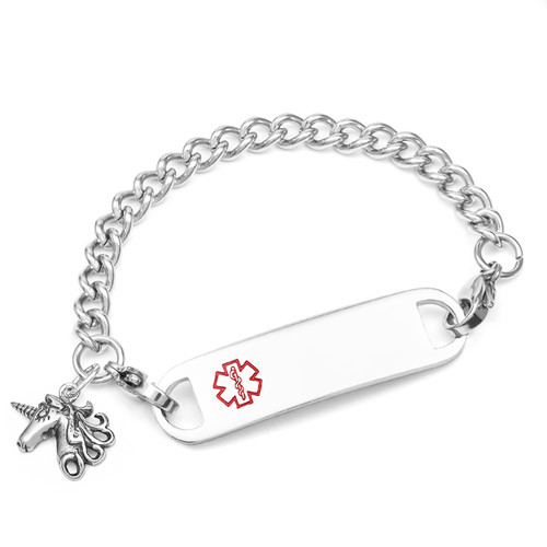 Silver Unicorn Charm Medical Bracelets for Kids