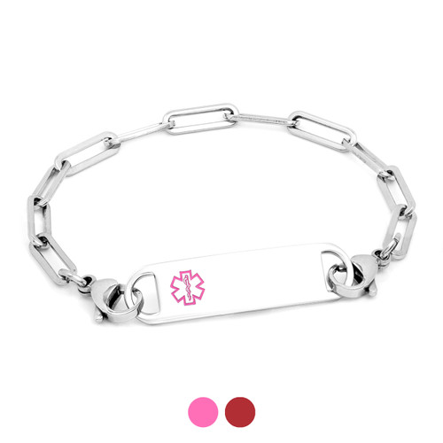 Paper Clip Style Medical Bracelets for Women |  Red or Pink