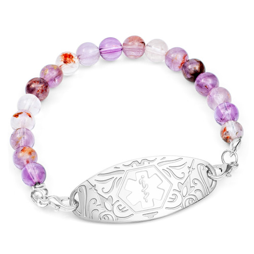 Shades of Purple Crystal Beaded Medical Bracelet for Women