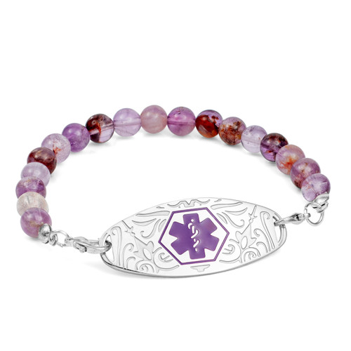 Purple Crystal Beaded Medical Bracelet for Women