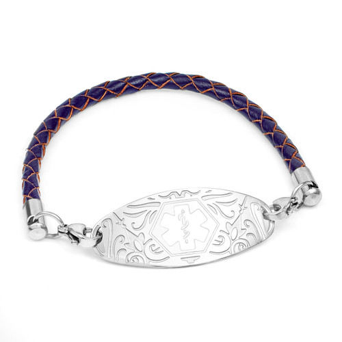 Purple Leather Medical Alert Bracelets for Women