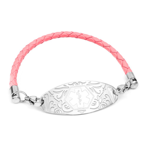 Pink Leather Medical Alert Bracelets for Women