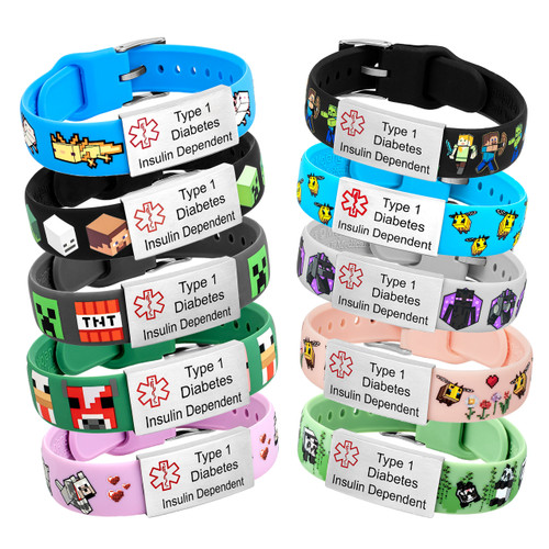 Minecraft Type 1 Diabetes Medical ID Bracelets for Kids and Adults