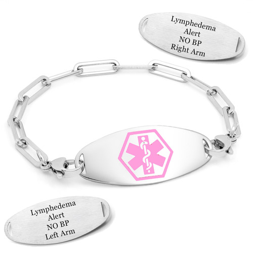 Paper Clip Style Lymphedema Bracelets with Pink Medical Symbol