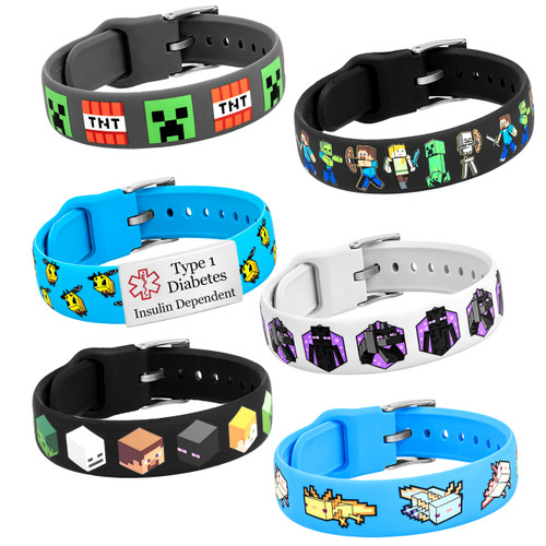 Your Choice of Pre-Engraved Tag with Six Interchangeable Minecraft Designed Straps - Bundle 1