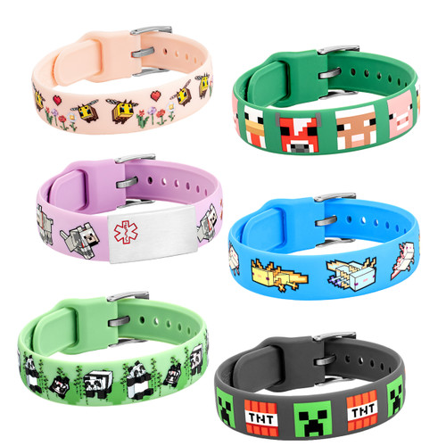 Custom Engraved Tag with Six Interchangeable Minecraft Designed Straps - Bundle 2