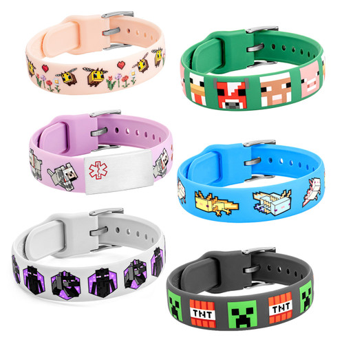Custom Engraved Tag with Six Interchangeable Minecraft Designed Straps - Bundle 2
