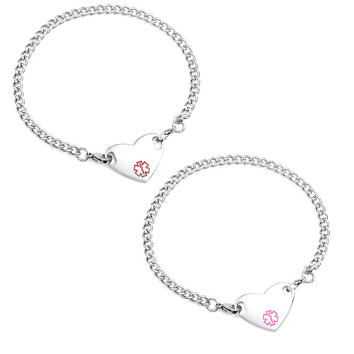 Stainless Steel Heart Tag Medical ID Jewelry Anklets