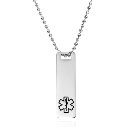 Polished Steel Medical Tag Necklace with 20 inch Neck Chain LS