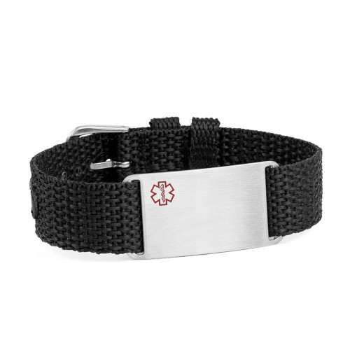 Adjustable Black Polyester Medical ID Bracelet
