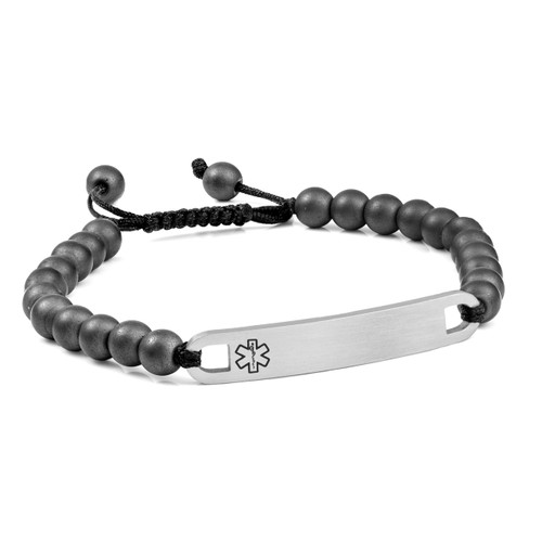 Hematite Beaded Medical Bracelet for Men