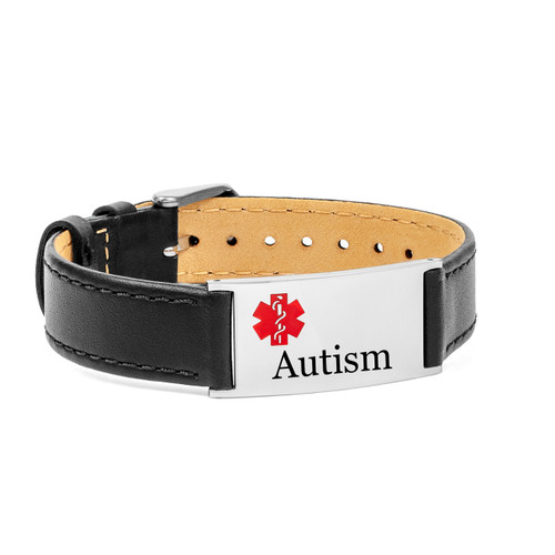 Black Leather Autism Bracelet with Adjustable Strap