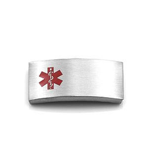 Engravable Slide on Medical Tag - HSKU:A1009-TRJ2033 TRJ2033, medical alert slide with red emergency symbol on a silver background.
