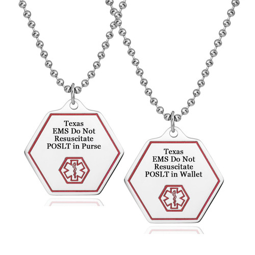 Texas DNR POLST Pendant-CR5070PNTXC, medical alert jewelry with clear instructions on emergency resuscitation preferences for Texas residents.