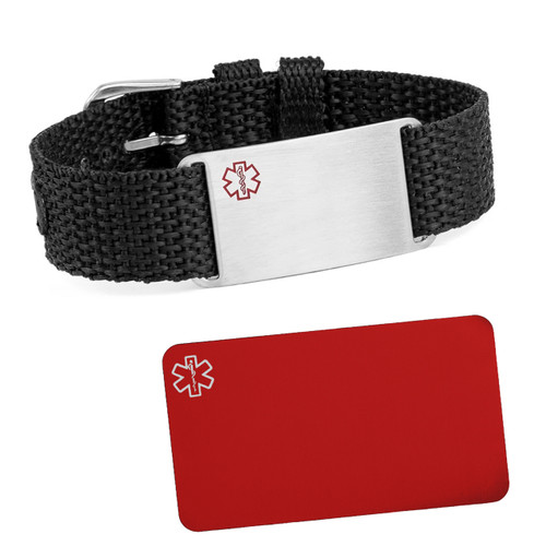 Adjustable Black Medical Bracelet plus Engraved Wallet Card