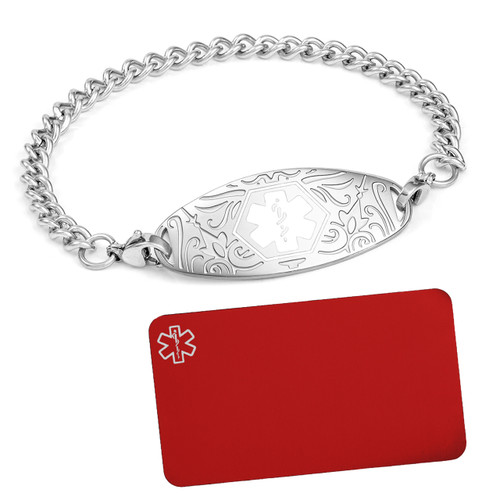 Lily White Medical Bracelet plus Engraved Wallet Card