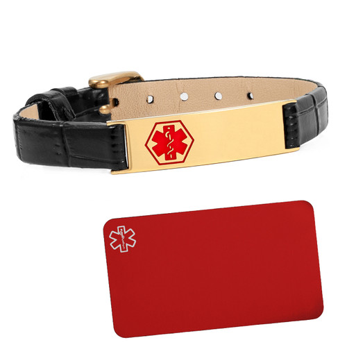 Gold Leather Medical Bracelet plus Engraved Wallet Card
