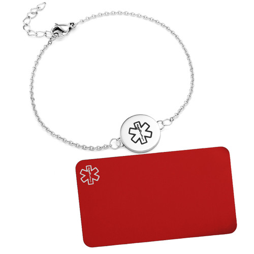 Silver Medical Bracelet 1/2 inch Round Charm with Wallet Card