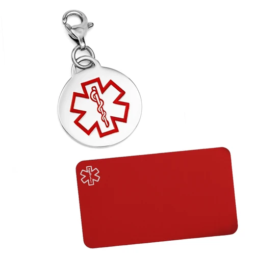 Stainless Steel Round Medical ID Charm plus Engraved Wallet Card
