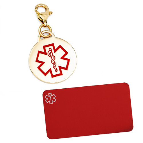 Gold Round Medical Charm plus Engraved Wallet Card