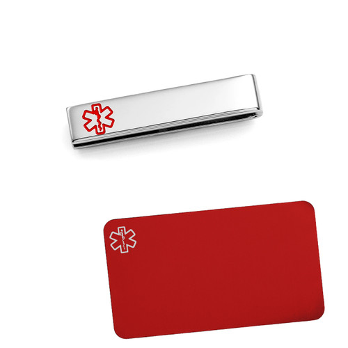 Silver Medical Slide On Tag for Watch plus Engraved Wallet Card