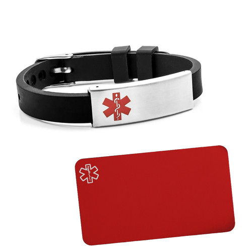 Black Silicone Medical Bracelet plus Engraved Wallet Card
