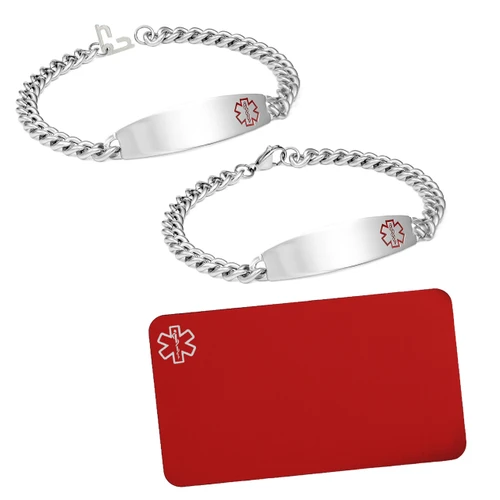 Medical Bracelet (Optional Safety Clasp) plus Engraved Wallet Card