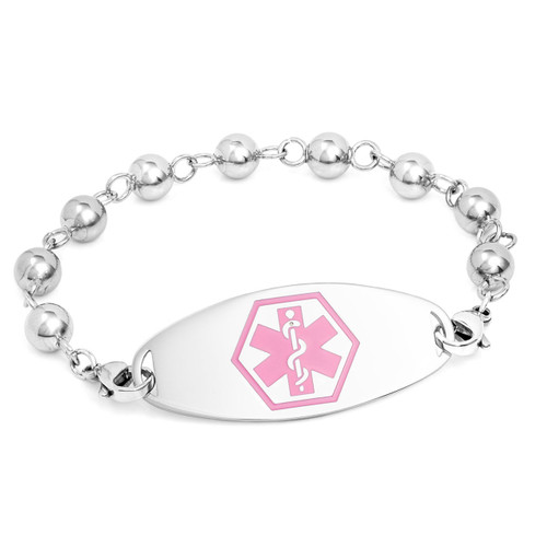 Gina Bead Bracelet & Pink Medical ID Tag