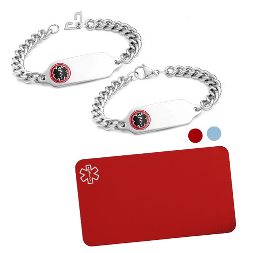G Adult Stainless Medical Bracelet (Optional Safety Clasp) plus Engraved Wallet Card