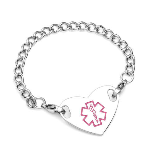 Girls Medical Heart Bracelet Pink 5 1/2 Inch