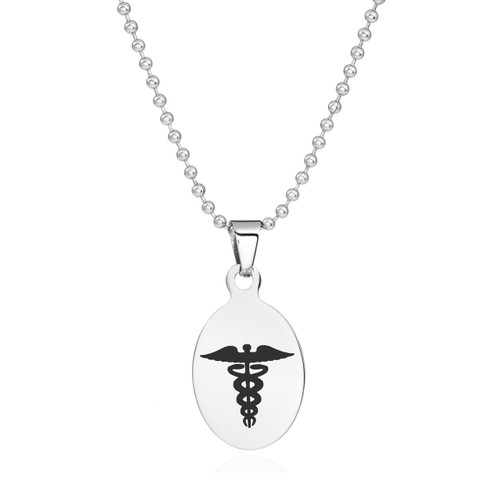Oval Medical Tag with Black Caduceus