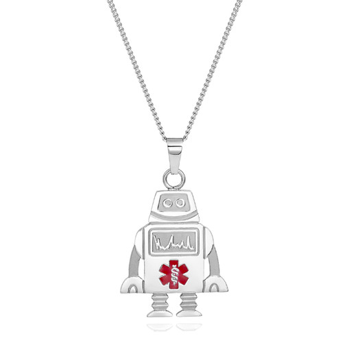 Robot Medical Alert Stainless Necklace
