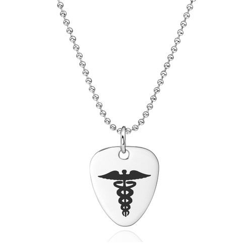 Steel Guitar Pick Medical Alert Necklace