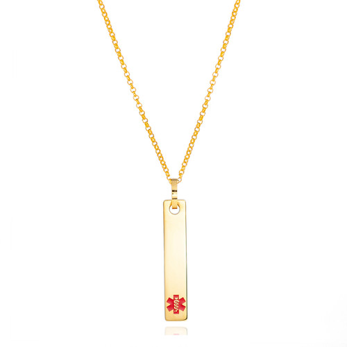 Gold Vertical Bar Medical Alert Necklaces for Women