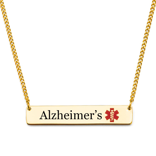 Alzheimers Gold Bar Medical Alert Necklace