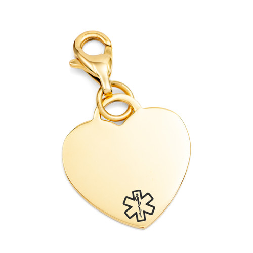 Gold Custom Engraved Heart Charm Medical ID