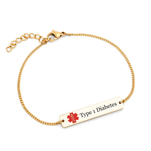 Type 1 Diabetic Gold Bar Bracelet