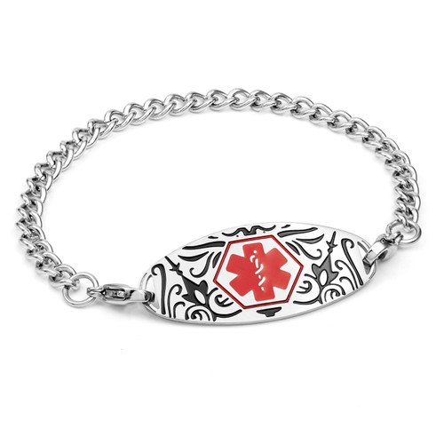 Black Designer Tag Medical ID Bracelet