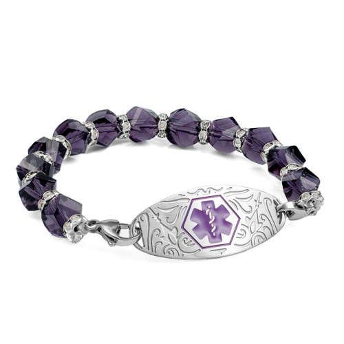 Shimmering Purple Bead Stretch Medical ID Bracelet