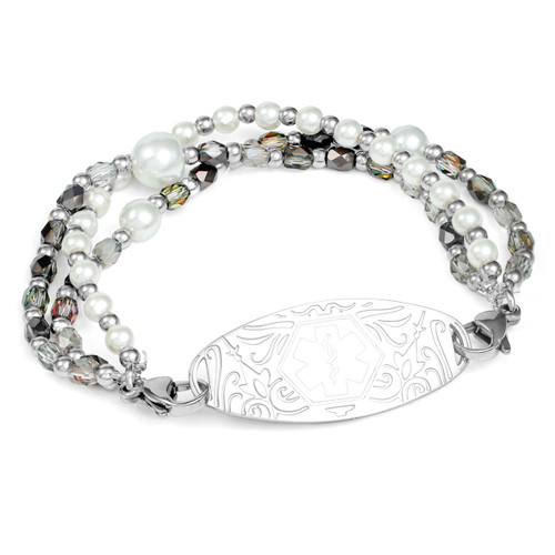 Deep Purple with Pearls Stretch Medical Bead Bracelet