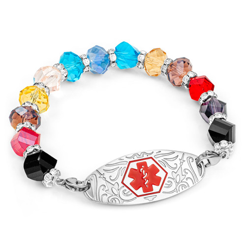 Multi Color Bead Bracelet with Red Medical Tag